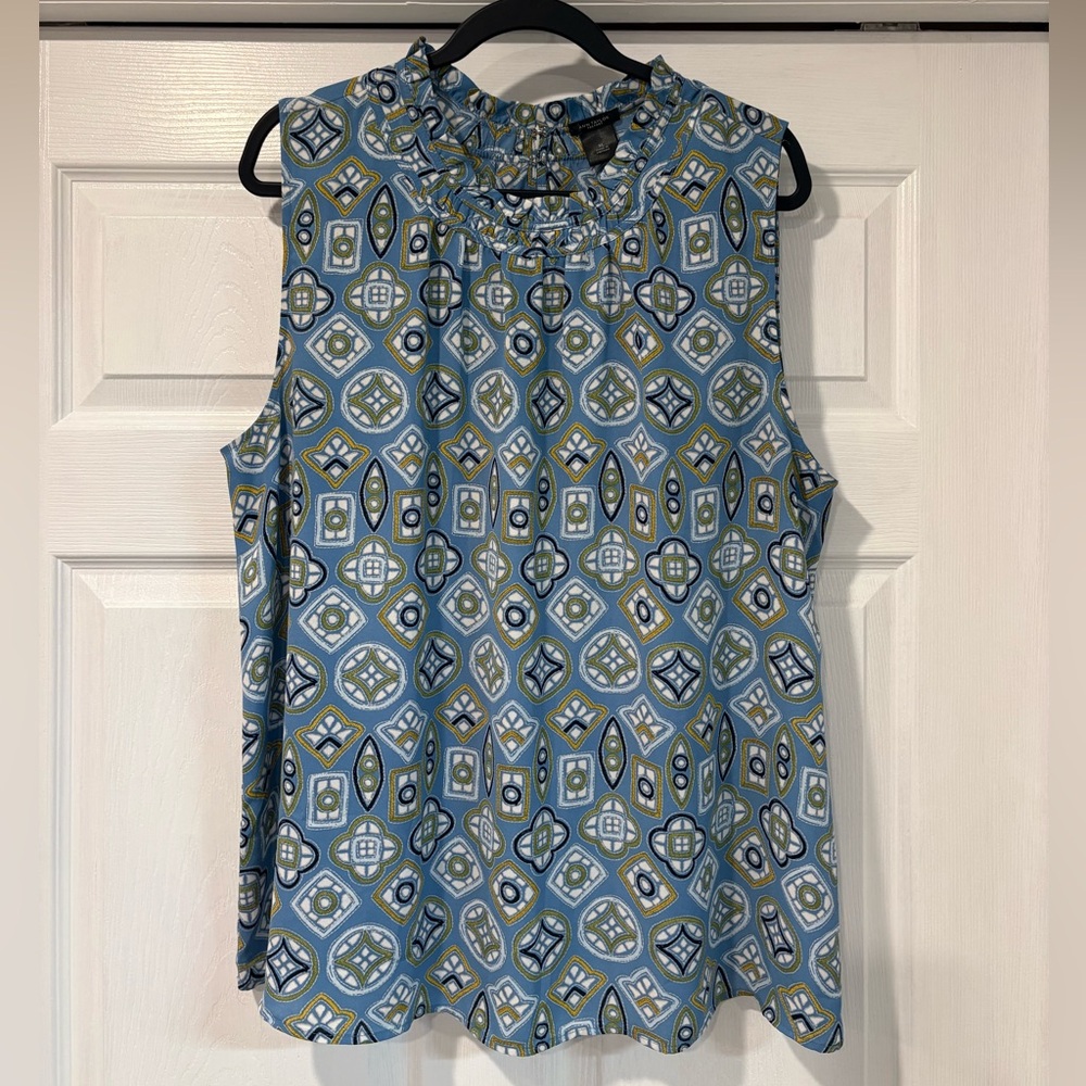 Ann Taylor Blue and Gold Geometric Blouse